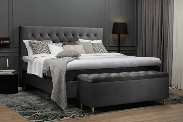 Royal Velvet Komplett Sängpaket 210x210 cm - Mörkgrå med Svarvade Ben - Möbler - Säng - Kontinentalsäng