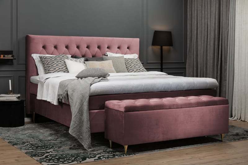 Royal Velvet Komplett Sängpaket 210x210 cm - Rosa med Svarvade ben - Möbler - Säng - Komplett sängpaket