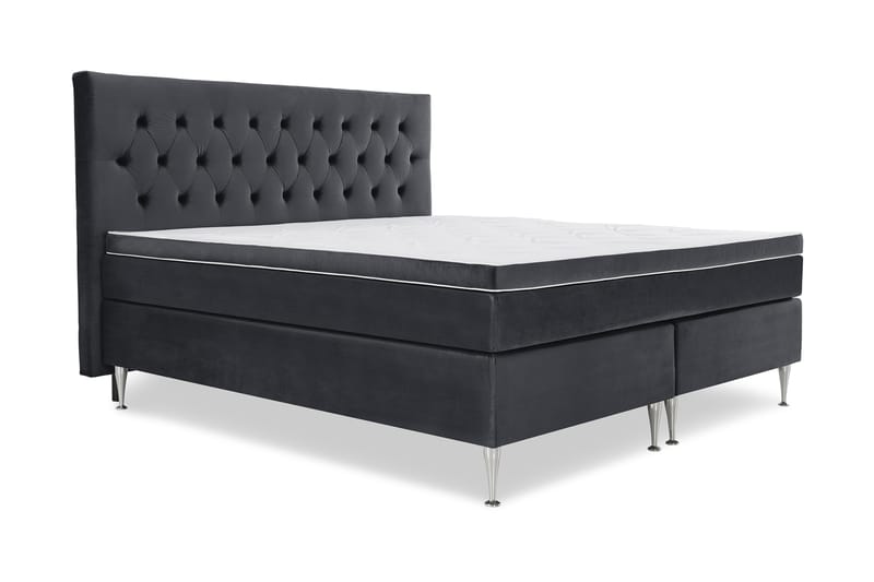 Royal Velvet Komplett Sängpaket 210x210 cm - Svart med Höga Silverben - Möbler - Säng - Kontinentalsäng