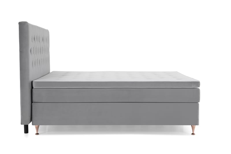 Royal Velvet Komplett Sängpaket 210x210 - Ljusgrå med Låga Roséguld ben - Kontinentalsäng - Dubbelsäng - Familjesäng