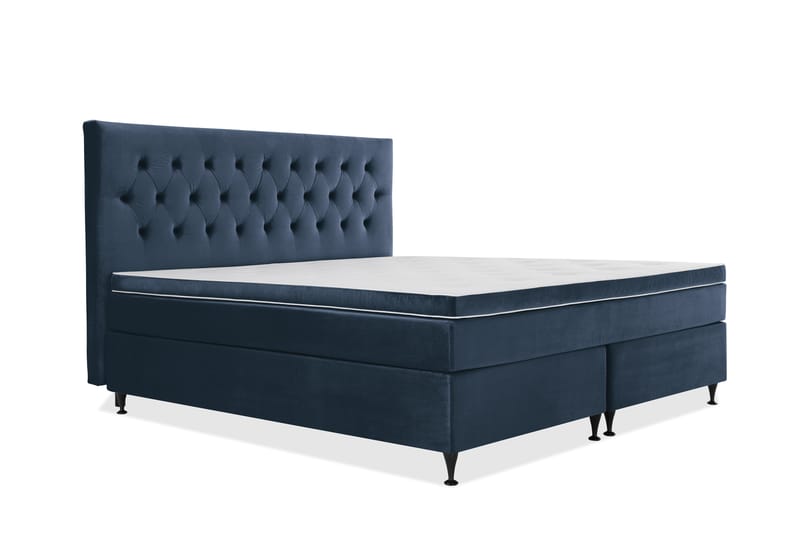 Royal Velvet Komplett Sängpaket 210x210  Mörkblå med Låga - Mörkblå med Låga Svarta Ben - Kontinentalsäng - Dubbelsäng - Familjesäng