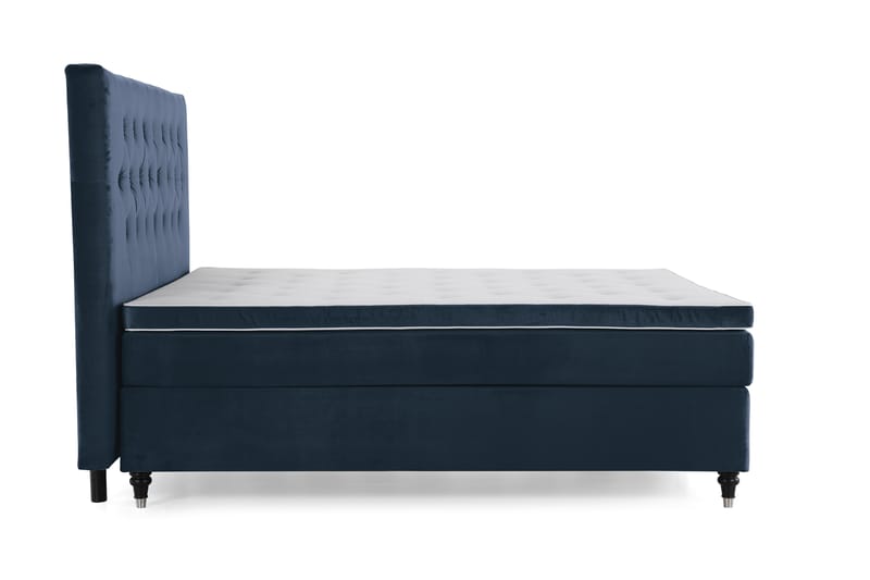 Royal Velvet Komplett Sängpaket 210x210  Mörkblå med Svar - Mörkblå med Svarvade Ben - Kontinentalsäng - Dubbelsäng - Familjesäng