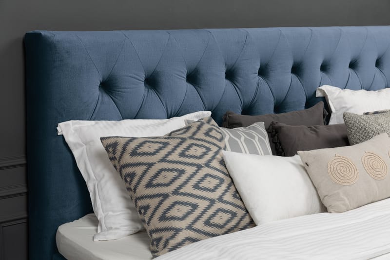 Royal Velvet Komplett Sängpaket 210x210  Mörkblå med Svar - Mörkblå med Svarvade Ben - Kontinentalsäng - Dubbelsäng - Familjesäng