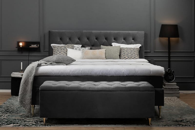 Royal Velvet Komplett Sängpaket Kontinentalsäng 180x200 cm - Mörkgrå / Sammet - Möbler - Säng - Kontinentalsäng