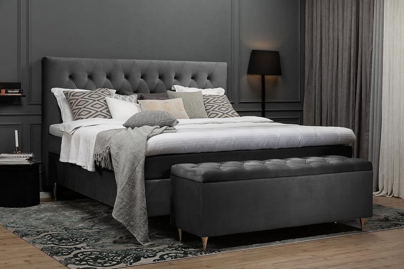 Royal Velvet Komplett Sängpaket Kontinentalsäng 180x200 cm - Mörkgrå / Sammet - Möbler - Säng - Kontinentalsäng