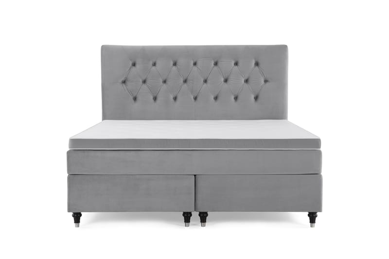 Royal Velvet Kontinentalsäng 180x200 cm - Ljusgrå med Låga Svarvade Ben - Möbler - Säng - Kontinentalsäng
