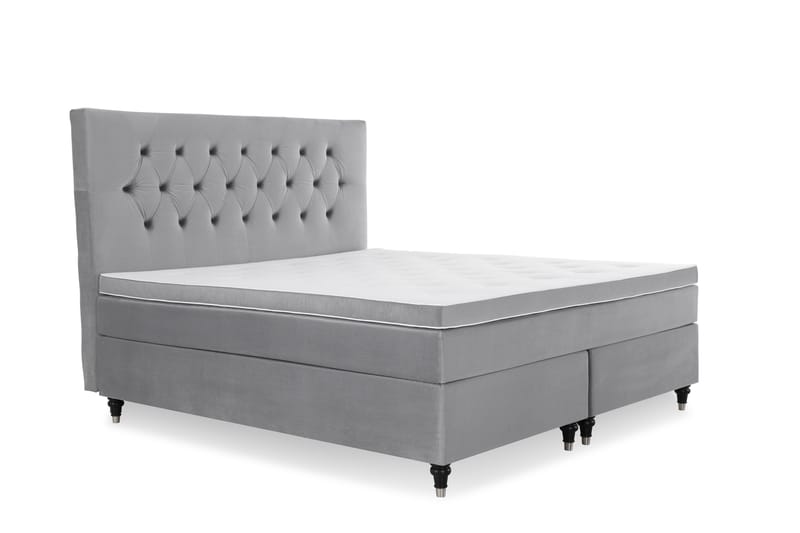 Royal Velvet Kontinentalsäng 180x200 cm - Ljusgrå med Låga Svarvade Ben - Möbler - Säng - Kontinentalsäng