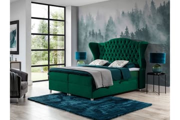 Sängpaket – Kontinentalsäng 180x200 cm med Sänggavel + Bäddmadrass med Fasthetsgrad Medium - Grön - Möbler - Säng - Kontinentalsäng