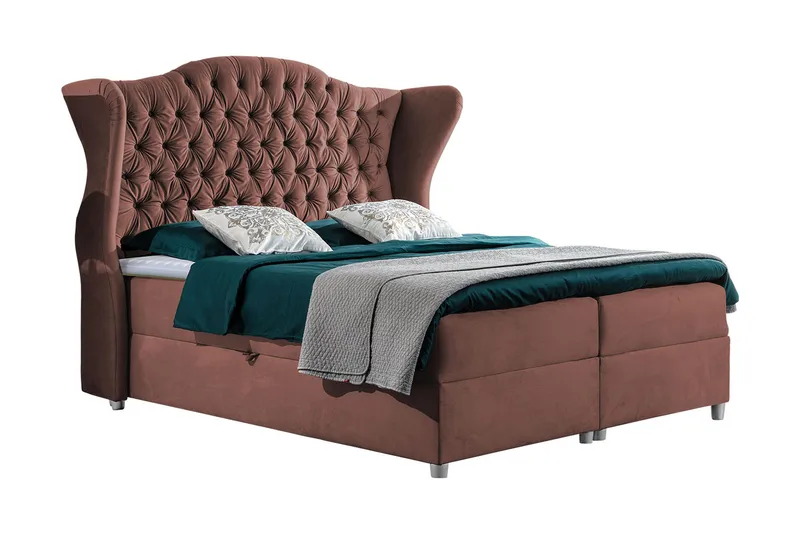 Sängpaket – Kontinentalsäng 180x200 cm med Sänggavel + Bäddmadrass med Fasthetsgrad Medium, Rosa