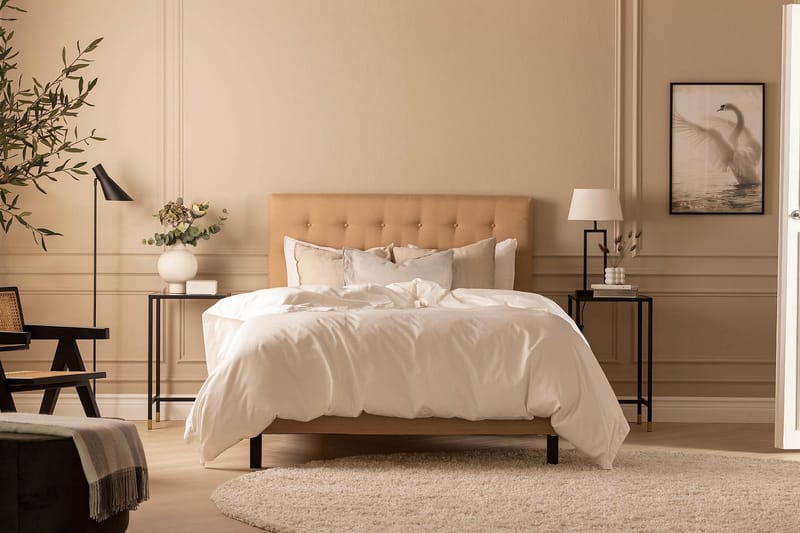 Scarlett Sängpaket 120x200 Latexmadrass - Knappad gavel Beige - Möbler - Säng - Kontinentalsäng