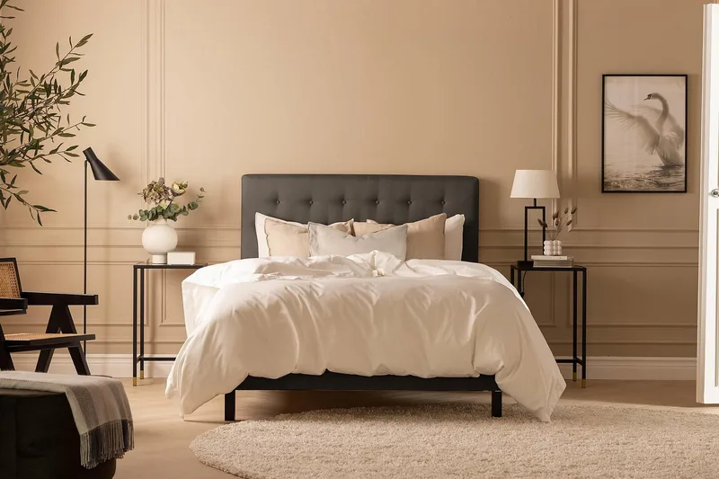 Scarlett Sängpaket 120x200 Skummadrass - Knappad gavel Mörkgrå - Möbler - Säng - Kontinentalsäng