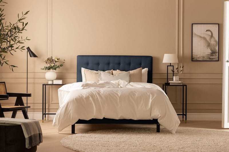 Scarlett Sängpaket 140x200 Latexmadrass - Knappad gavel Blå - Möbler - Säng - Kontinentalsäng