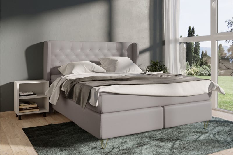 Select No 4 Komplett Sängpaket 180x200 Medium - Ljusgrå/Metall V-form - Komplett sängpaket - Kontinentalsäng - Dubbelsäng