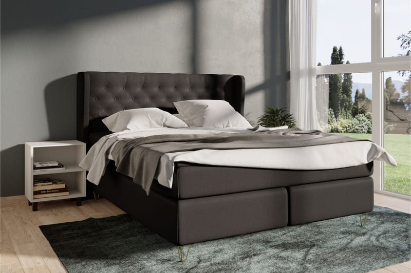 Select No 5 Komplett Sängpaket 210x210 Medium Watergel - Mörkgrå/Metall V-form - Komplett sängpaket - Kontinentalsäng - Dubbelsäng - Familjesäng