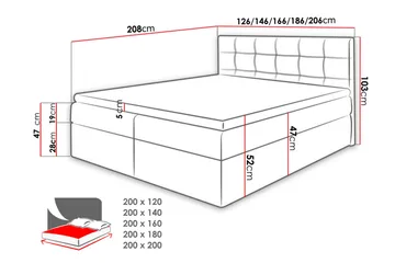 Skaftå Kontinentalsäng 180x200 Svart/Grå/Vit - Svart/Grå/Vit - Möbler - Säng - Kontinentalsäng