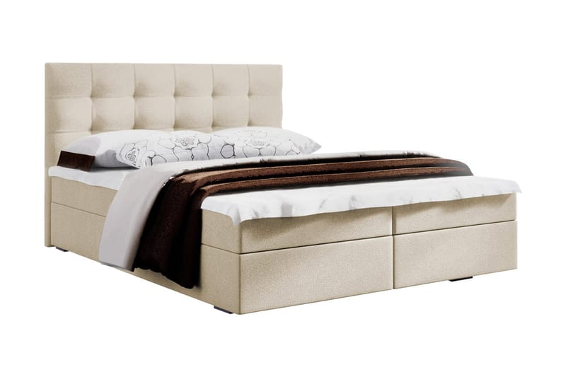 Stephanie Sängpaket 160x200 Rutmönstrad Gavel  Vit - Vit - Komplett sängpaket - Kontinentalsäng - Dubbelsäng