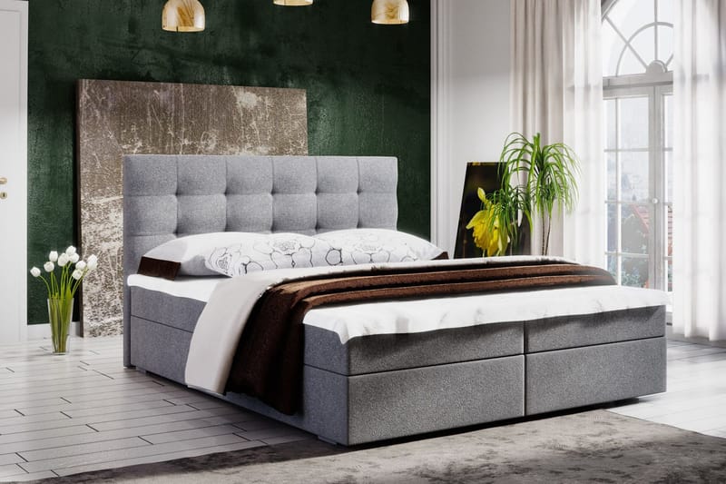 Stephanie Sängpaket 180x200 Rutmönstrad Gavel  Grå - Grå - Möbler - Säng - Kontinentalsäng