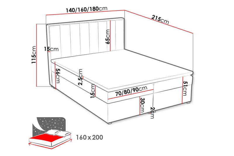 Valasco Kontinentalsäng 160x200 cm  Rosa - Rosa - Kontinentalsäng