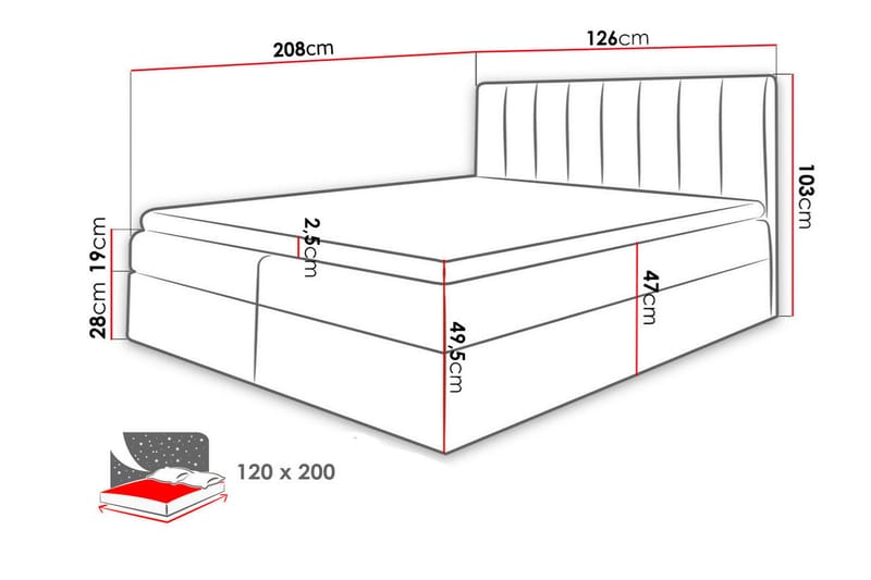 Vasil Kontinentalsäng 120x200 - Grå - Kontinentalsäng - Dubbelsäng