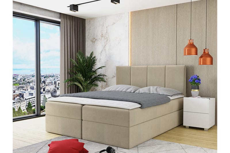 Laggano Kontinentalsäng 160x200 cm + Bäddmadrass - Beige - Möbler - Säng - Kontinentalsäng