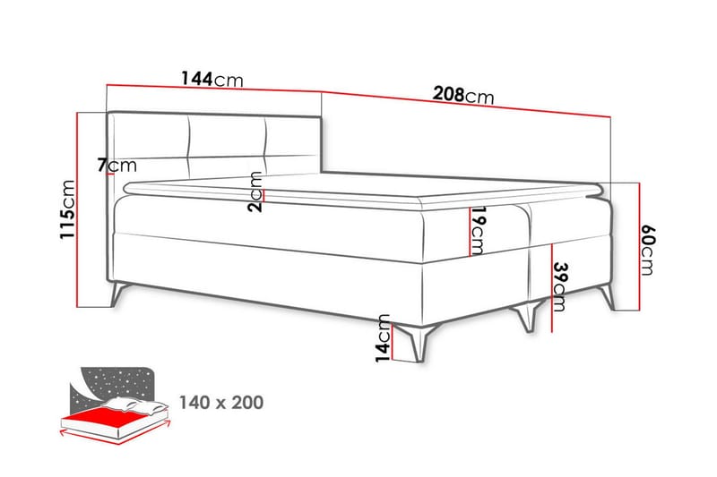 Leckersbo Komplett Sängpaket Kontinentalsäng med förvaring 140x200 cm - Röd - Möbler - Säng - Komplett sängpaket