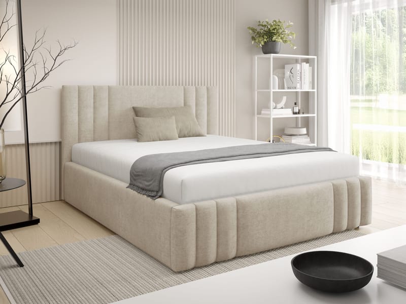 Lomren Sängram med förvaring 140x200 cm - beige - Möbler - Säng - Sängram & sängstomme