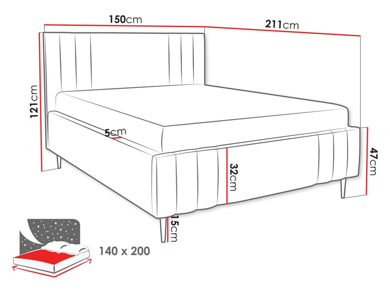 Lomren Sängram med förvaring 140x200 cm - grå - Möbler - Säng - Sängram & sängstomme
