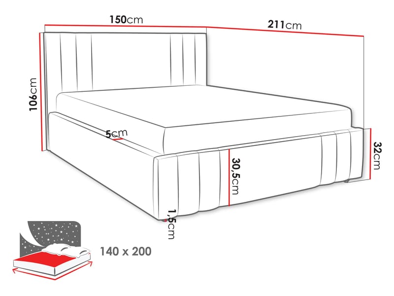 Lomren Sängram med förvaring 140x200 cm - Möbler - Säng - Sängram & sängstomme