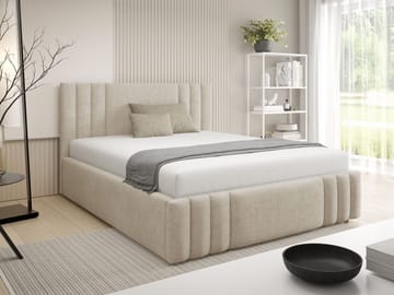 Lomren Sängram med Förvaring 160x200 cm i Tyg med Träunderrede - Beige - Möbler - Säng - Sängram & sängstomme