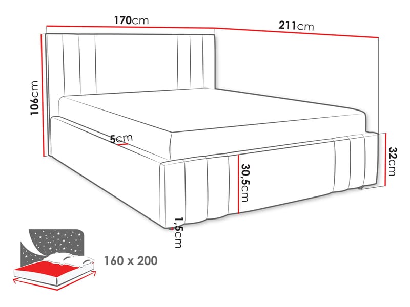 Lomren Sängram med förvaring 160x200 cm - Nazar 225.05 - Möbler - Säng - Sängram & sängstomme
