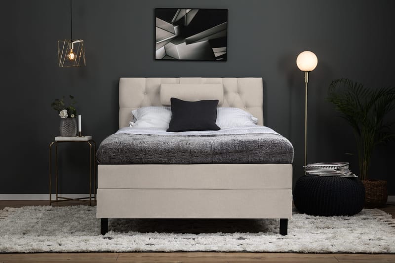 Lucky Komplett Sängpaket 120x200 Skum Diamant Sänggavel - Nackkudde Stor Beige - Möbler - Säng - Komplett sängpaket