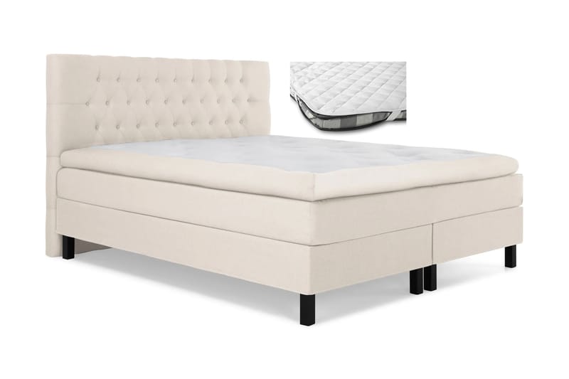 Lucky Komplett Sängpaket 160x200 cm Dubbelsäng med Sänggavel + Madrasskydd - Beige - Möbler - Säng - Komplett sängpaket