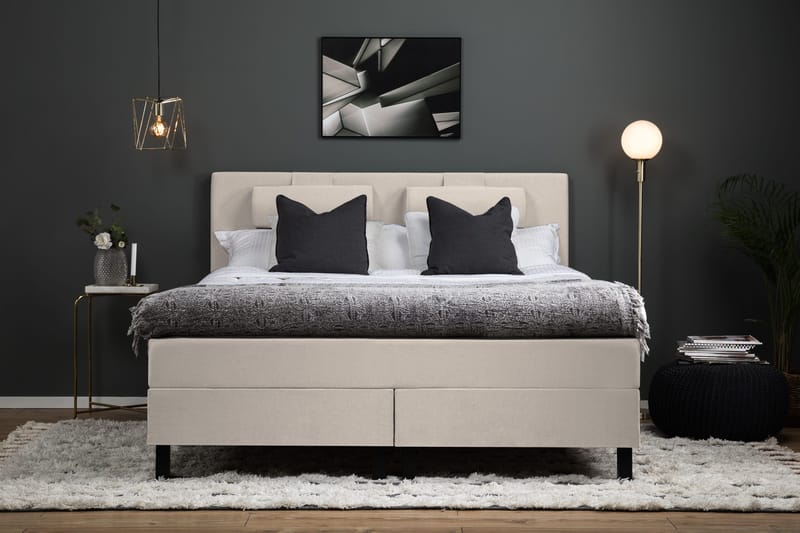 Lucky Komplett Sängpaket 160x200 Skum Slät Sänggavel - Nackkudde Stor Beige - Möbler - Säng - Kontinentalsäng