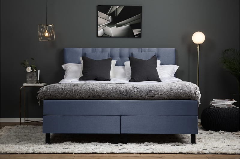 Lucky Komplett Sängpaket 180x200 Memory Diamant Sänggavel - Nackkudde Liten Mörkblå - Möbler - Säng - Komplett sängpaket
