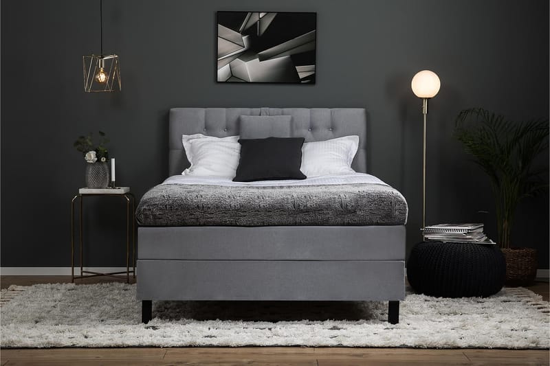 Lucky Komplett Sängpaket Polyeter Diamant Sänggavel 140x200 cm + Madrasskydd - Grå - Möbler - Säng - Komplett sängpaket