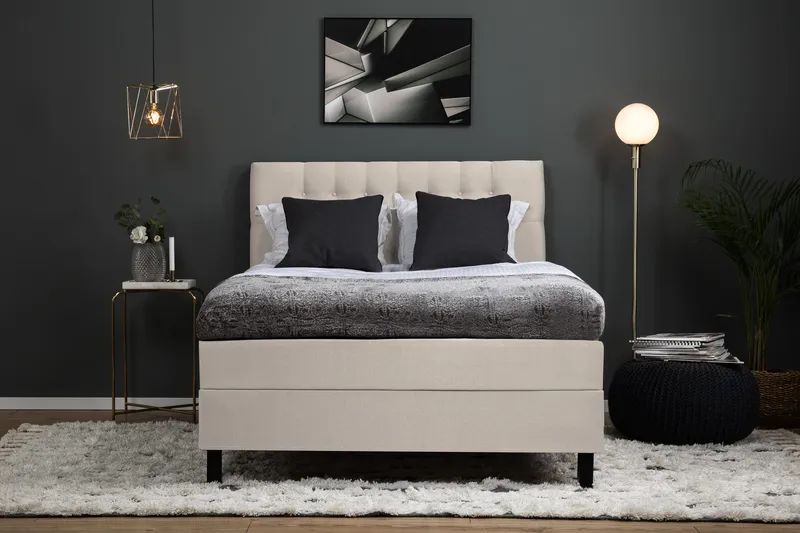 Lucky Sängpaket 140x200 Polyeter Diamant Sänggavel - Beige - Möbler - Säng - Kontinentalsäng