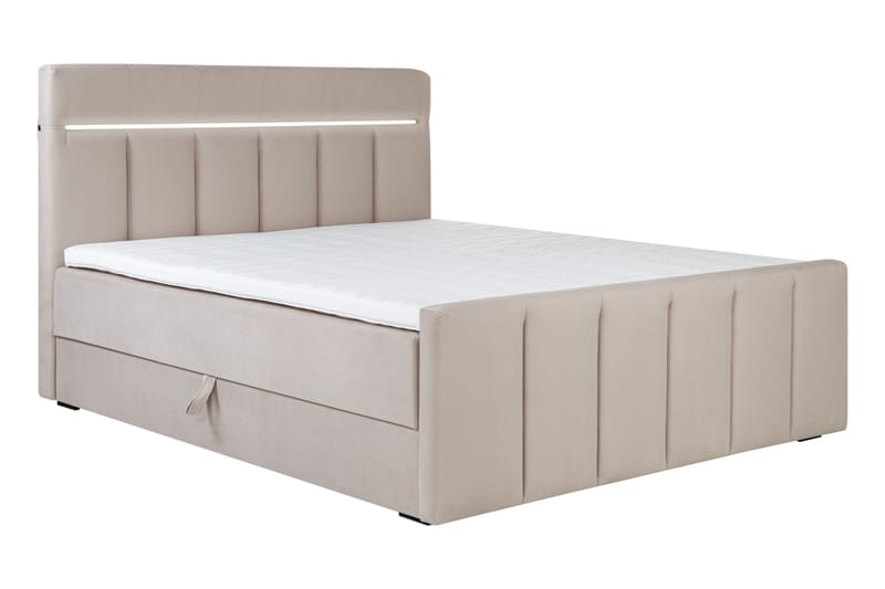 Lysekil Säng med Förvaring 180x200 LED - Beige - Komplett sängpaket - Sängar med förvaring