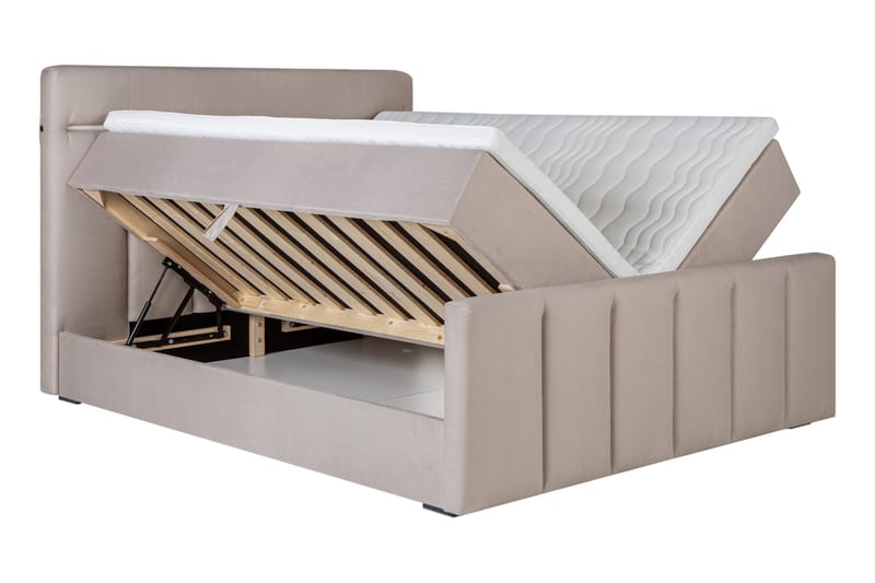 Lysekil Säng med Förvaring 180x200 LED - Beige - Komplett sängpaket - Sängar med förvaring