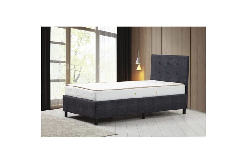 Madrass, Botten & Sänggavel för Enkel Säng Pilode Set Antracit - 90 x 107 x 194 cm - Möbler - Säng - Sängram & sängstomme