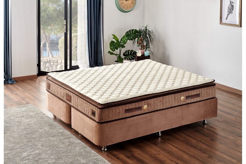 Resårmadrass 160x200 cm, Vit/Brun