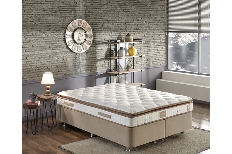 Resårmadrass 200x200 cm, Vit/Brun