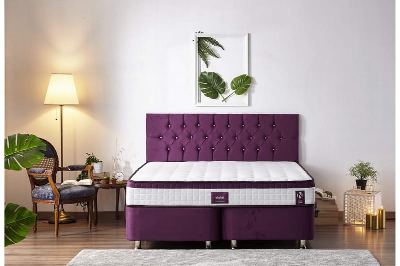 Resårmadrass 200x200 cm - Vit/Lila - Möbler - Säng - Madrasser - Resårmadrass & resårbotten