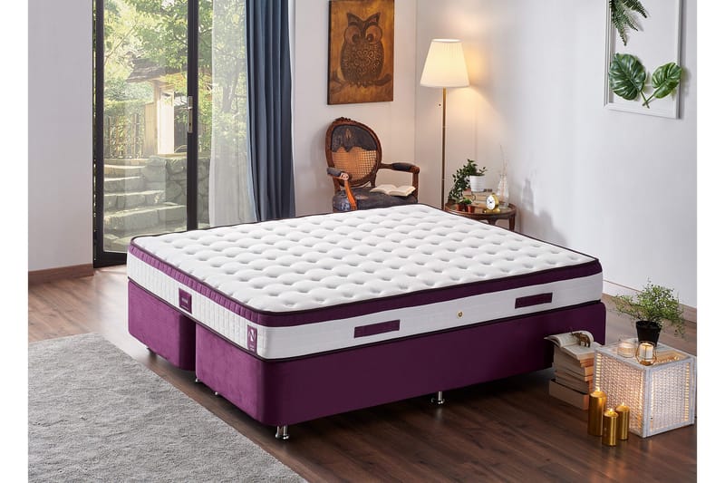 Resårmadrass 200x200 cm - Vit/Lila - Möbler - Säng - Madrasser - Resårmadrass & resårbotten