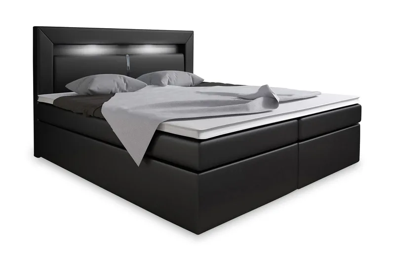 Modena Sängpaket 140x200 medFörvaring LED-belysning, Svart