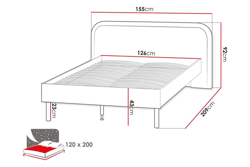 Monfort Sängram 120x200 cm i Tyg med Sänggavel och Träunderrede - Ljusbeige - Möbler - Säng - Sängram & sängstomme