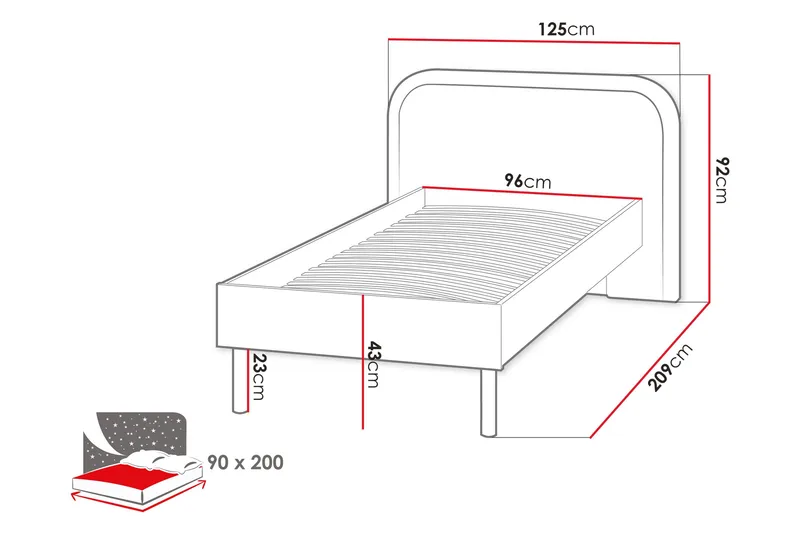 Monfort Sängram 90x200 cm - Beige/Rosa - Möbler - Säng - Sängram & sängstomme