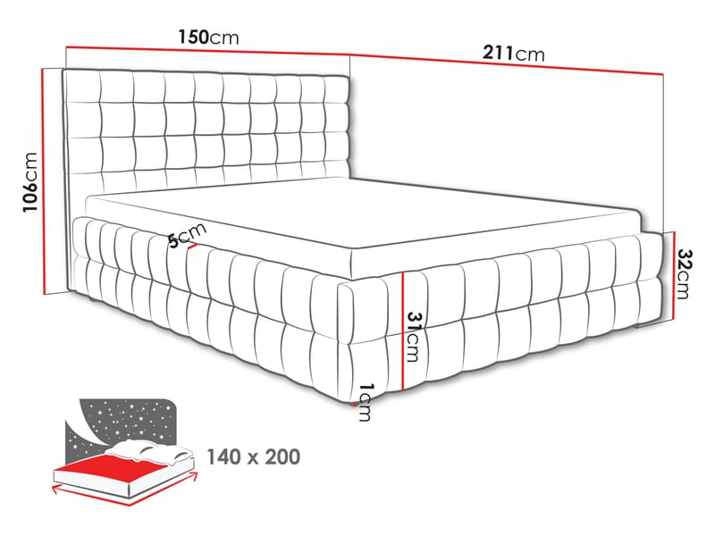 Morke Sängram med förvaring 140x200 cm - grå - Möbler - Säng - Sängram & sängstomme