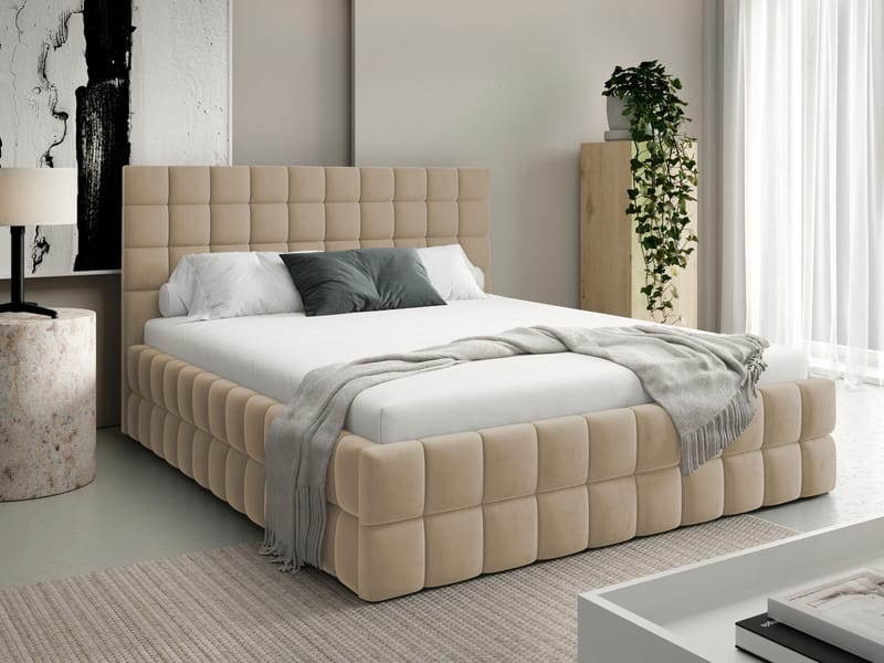 Morke Sängram med förvaring 160x200 cm - beige - Möbler - Säng - Sängram & sängstomme