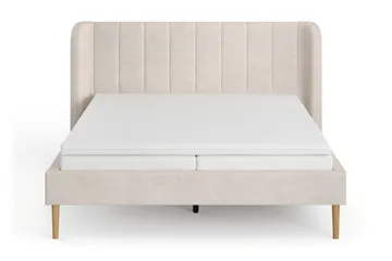 Nattljus Sängram 160x200 cm Ek med HVILA Pocketresårmadrass och Bäddmadrass i Latex med Tvättbar klädsel - Beige - Möbler - Säng - Sängram & sängstomme