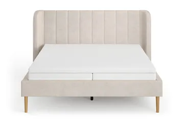 Nattljus Sängram 160x200 cm Ek med HVILA Pocketresårmadrass och Bäddmadrass i Latex med Tvättbar klädsel - Beige - Möbler - Säng - Sängram & sängstomme